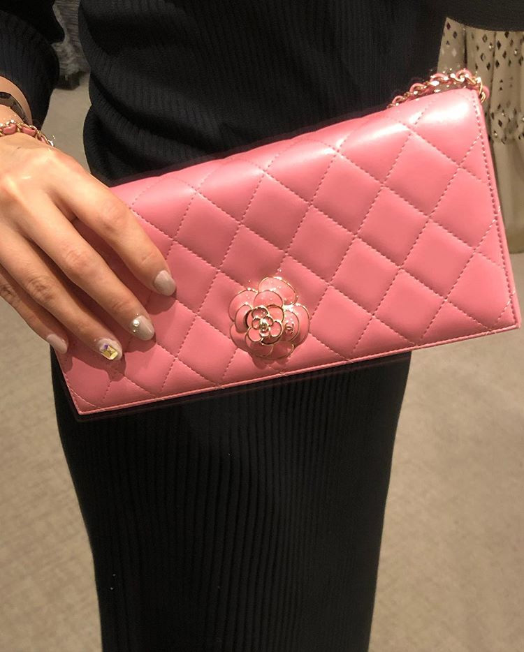 Chanel Camellia Lock Clutch With Strap