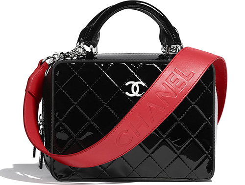 Chanel Patent Vanity Case With Large Logo Strap