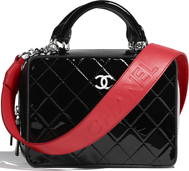 Chanel Patent Vanity Case With Large Logo Strap