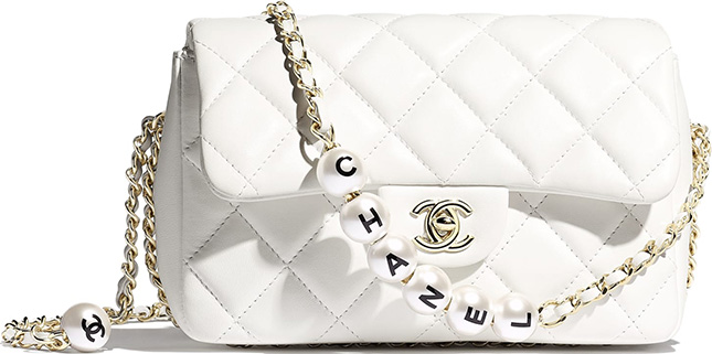 Chanel Logo Pearl Chain Bag