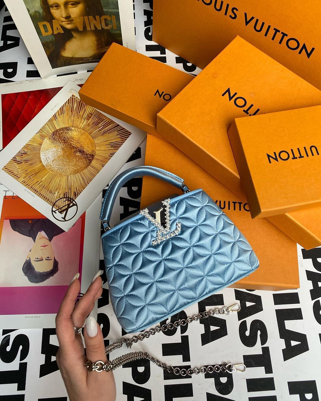 Louis Vuitton Monogram Flower Embossed Capucines Bag WITH gem-stones LV  Logo