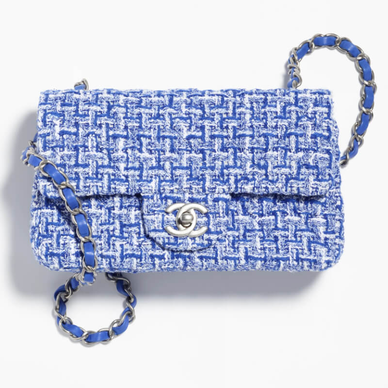 A LIMITED EDITION WOVEN DENIM TWEED MEDIUM FLAP BAG WITH ROBOT
