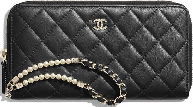 Chanel Pearl Zipped Wallet With Handle