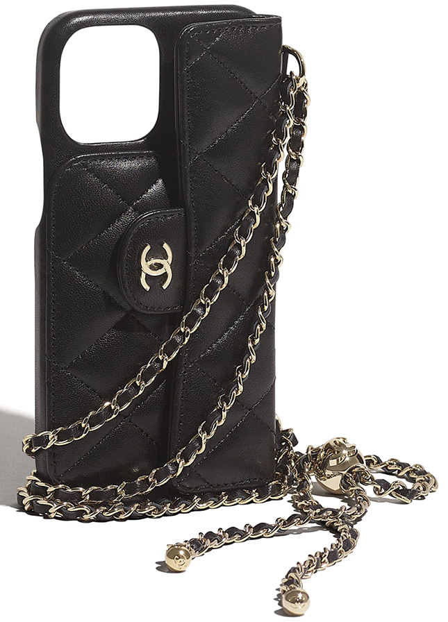 chanel leather phone case with strap for iphone