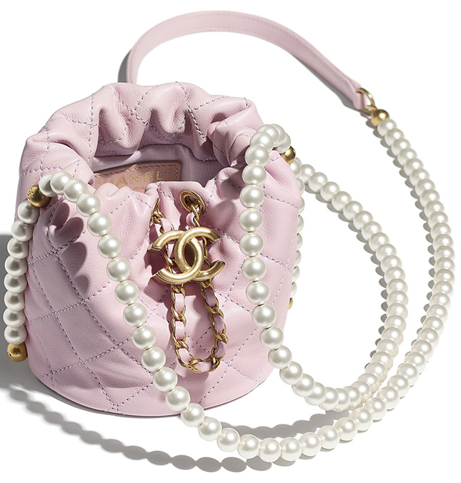 CHANEL Calfskin Quilted Pearl Mini About Pearls Drawstring Bucket