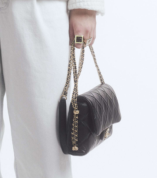 Chanel Flap Bag With Pearl And Woven Chain CC Logo
