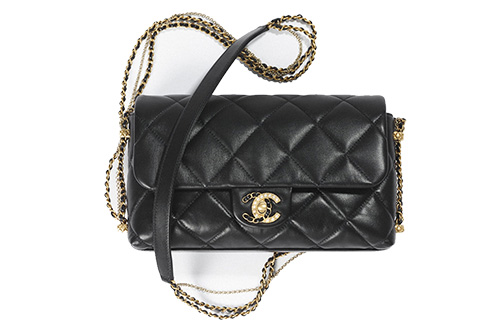 Chanel Pearl Chain Mini Flap Bag Lambskin Black Brushed GHW