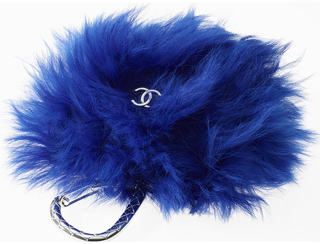 Chanel Shearling Card Holder With Jewel Hook