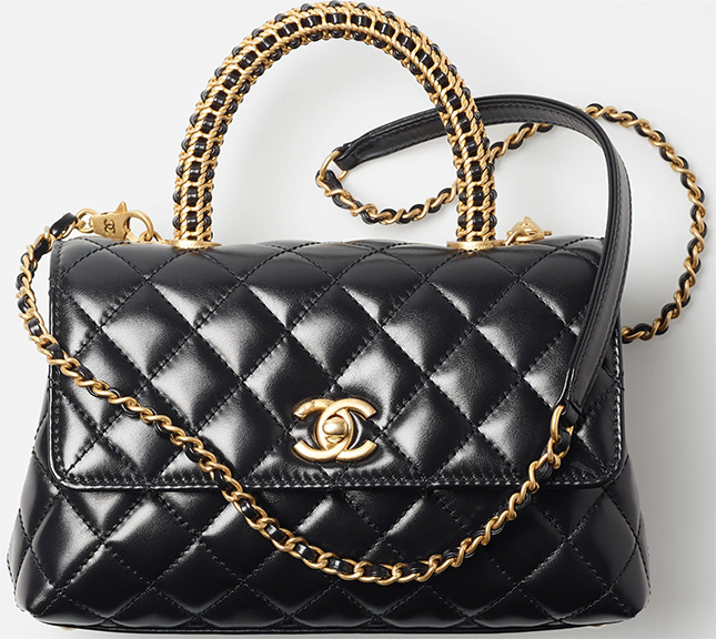 chanel coco handle leather handbag black