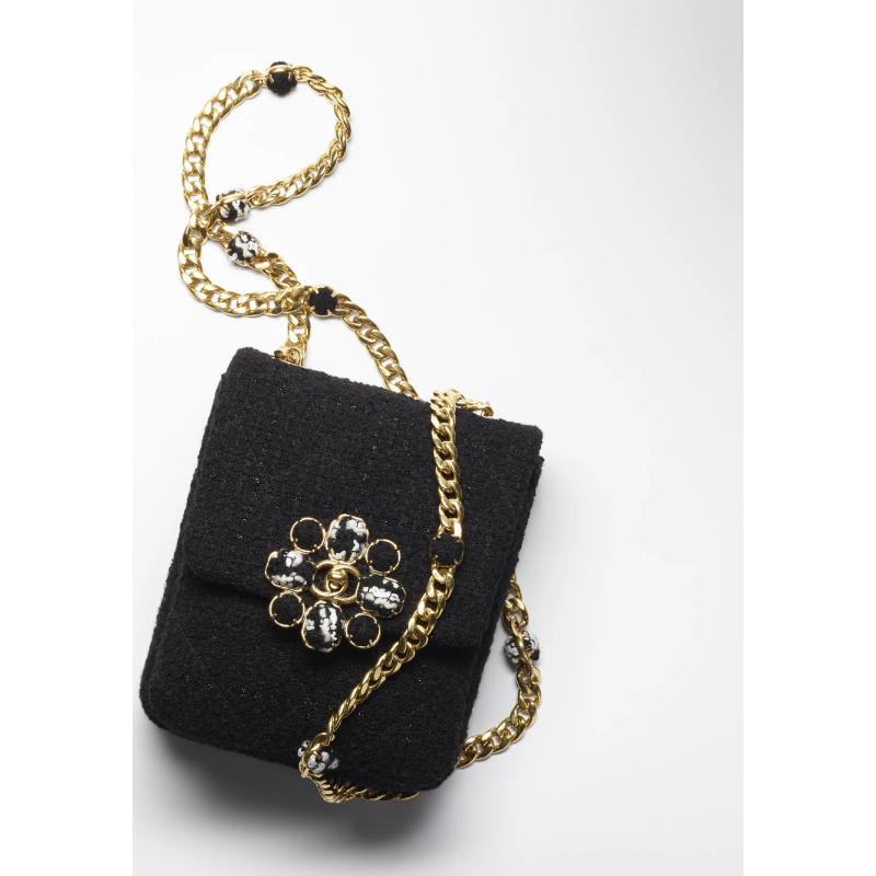 Chanel Mini Flap Bag in Wool Tweed And Camellia Flower