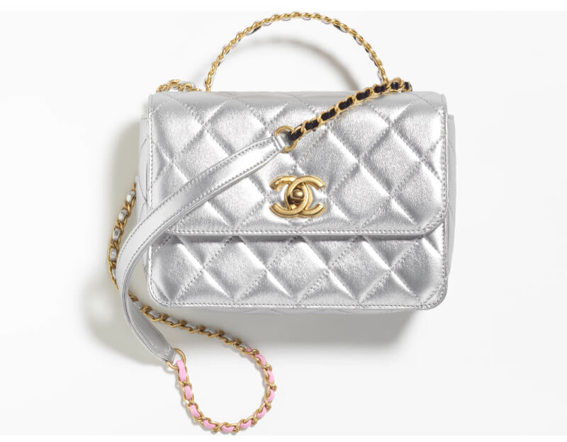 Chanel Mini Flap Bag with Top Handle in Metallic Lambskin 