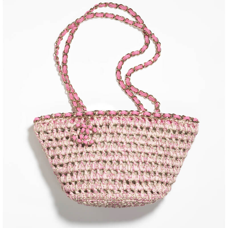 Chanel Small Shopping Bag in Crochet, Mixed Fibers, Calfskin 
