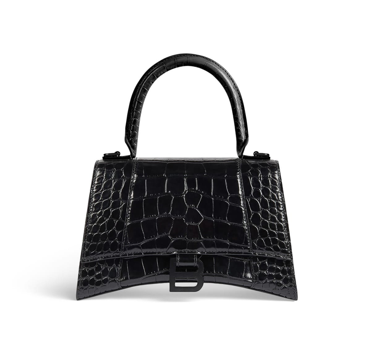 Balenciaga Hourglass Small Bag in Croc Embossed all black
