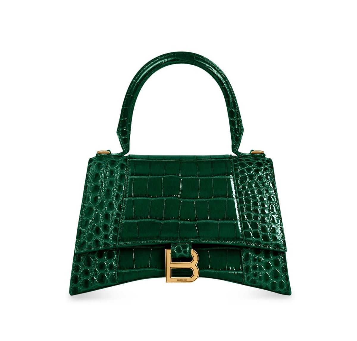 Balenciaga Hourglass Small Bag in Croc Embossed green