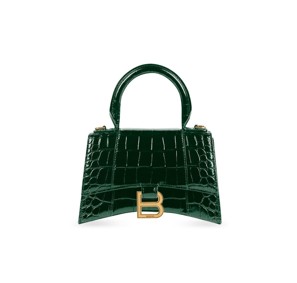 Balenciaga Hourglass XS Bag in Croc Embossed dark green