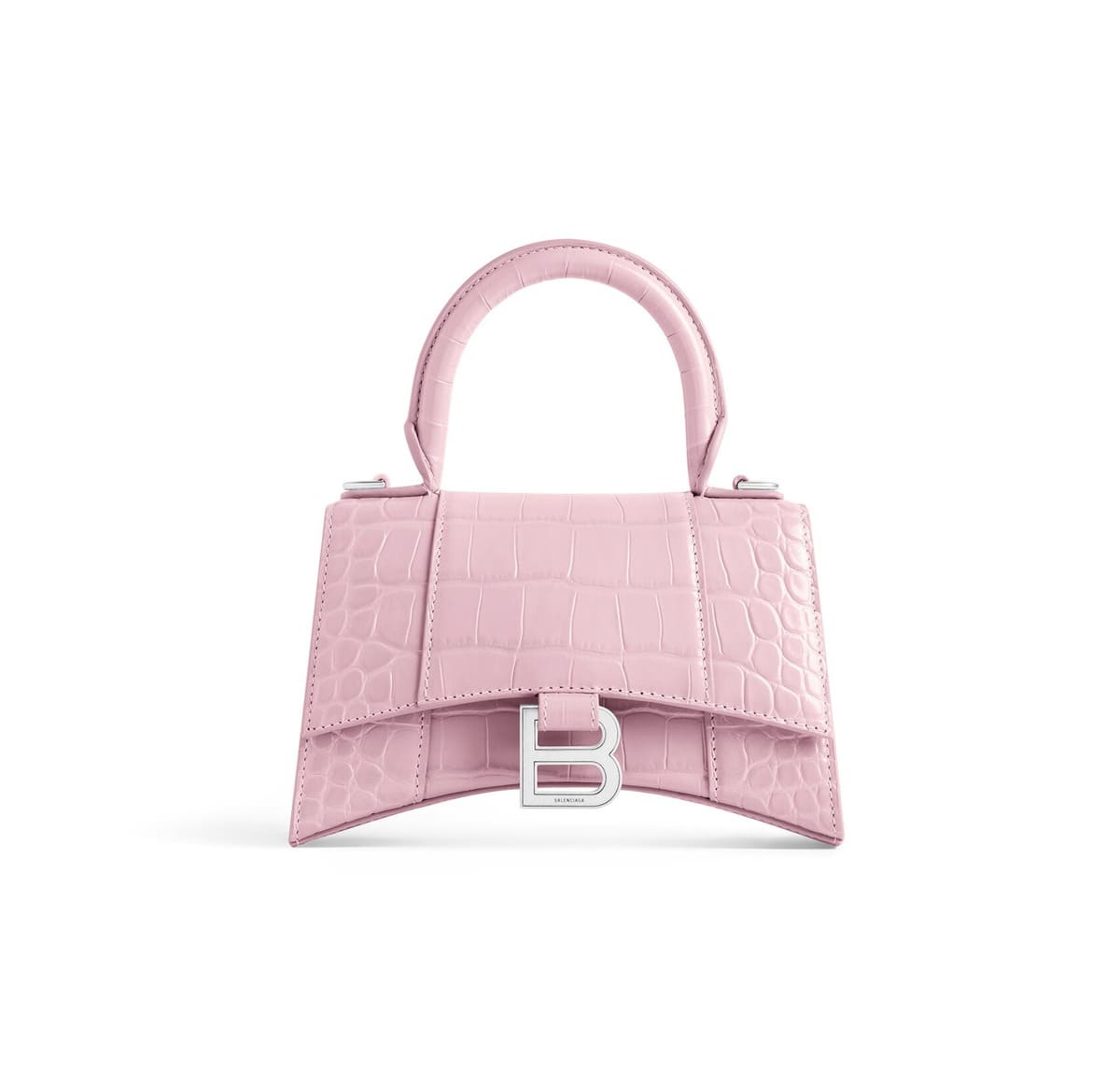 Balenciaga Hourglass XS Bag in Croc Embossed light pink