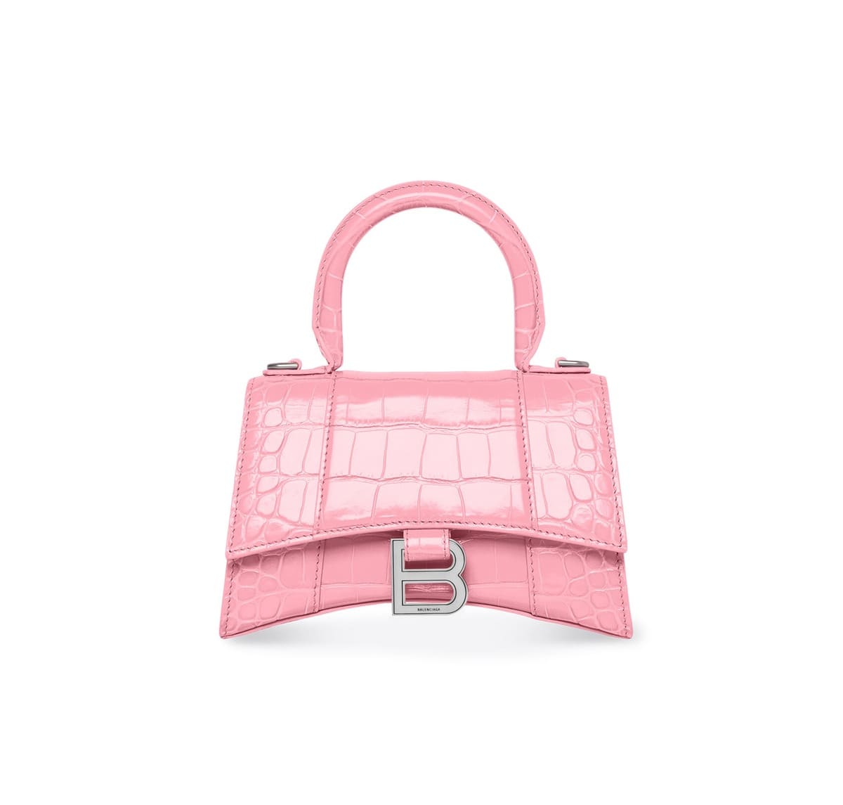 Balenciaga Hourglass XS Bag in Croc Embossed pink