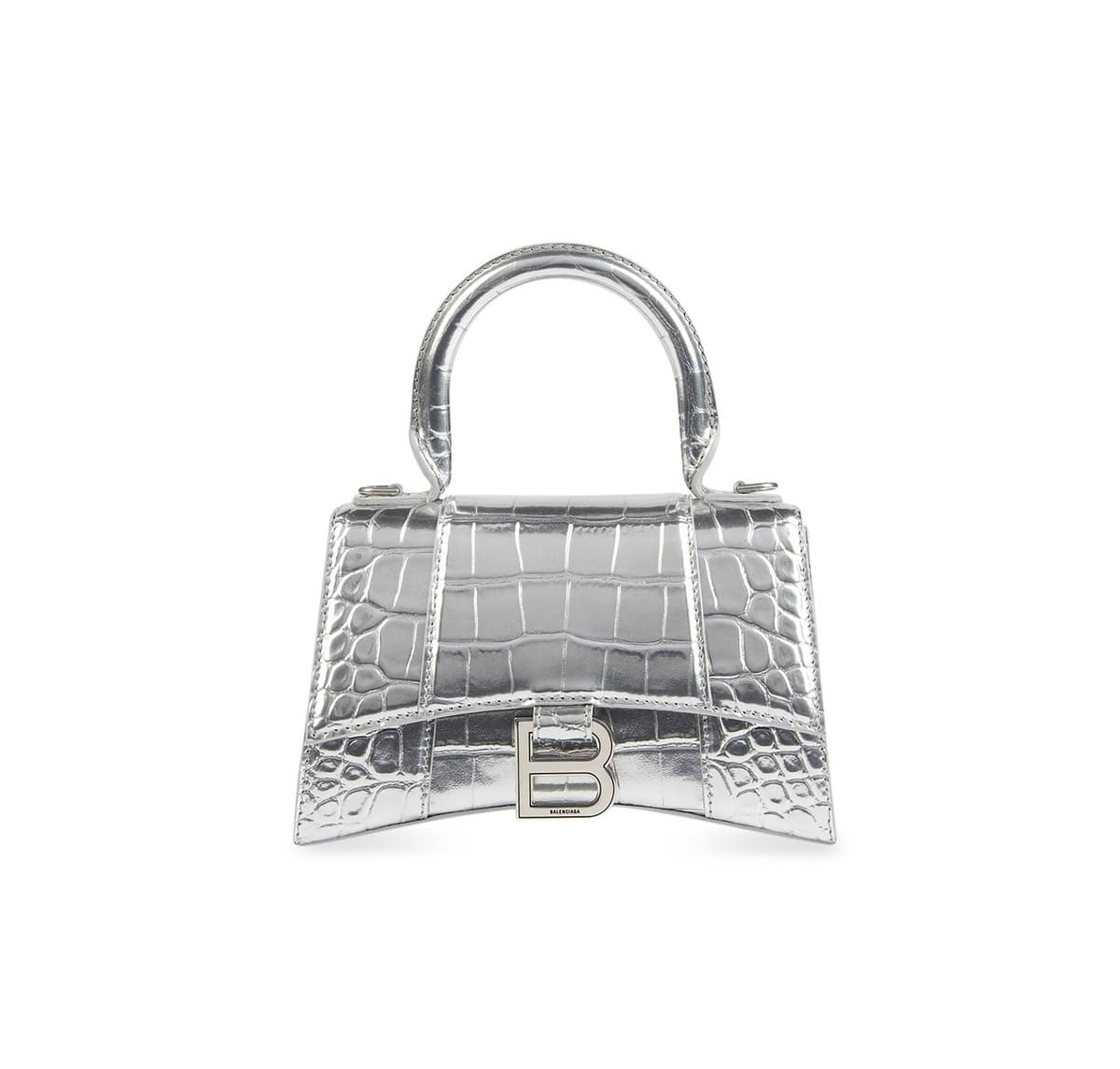 Balenciaga Hourglass XS Bag in Croc Embossed silver