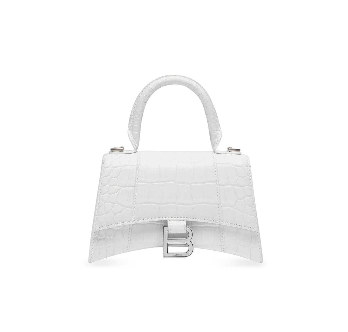 Balenciaga Hourglass XS Bag in Croc Embossed white