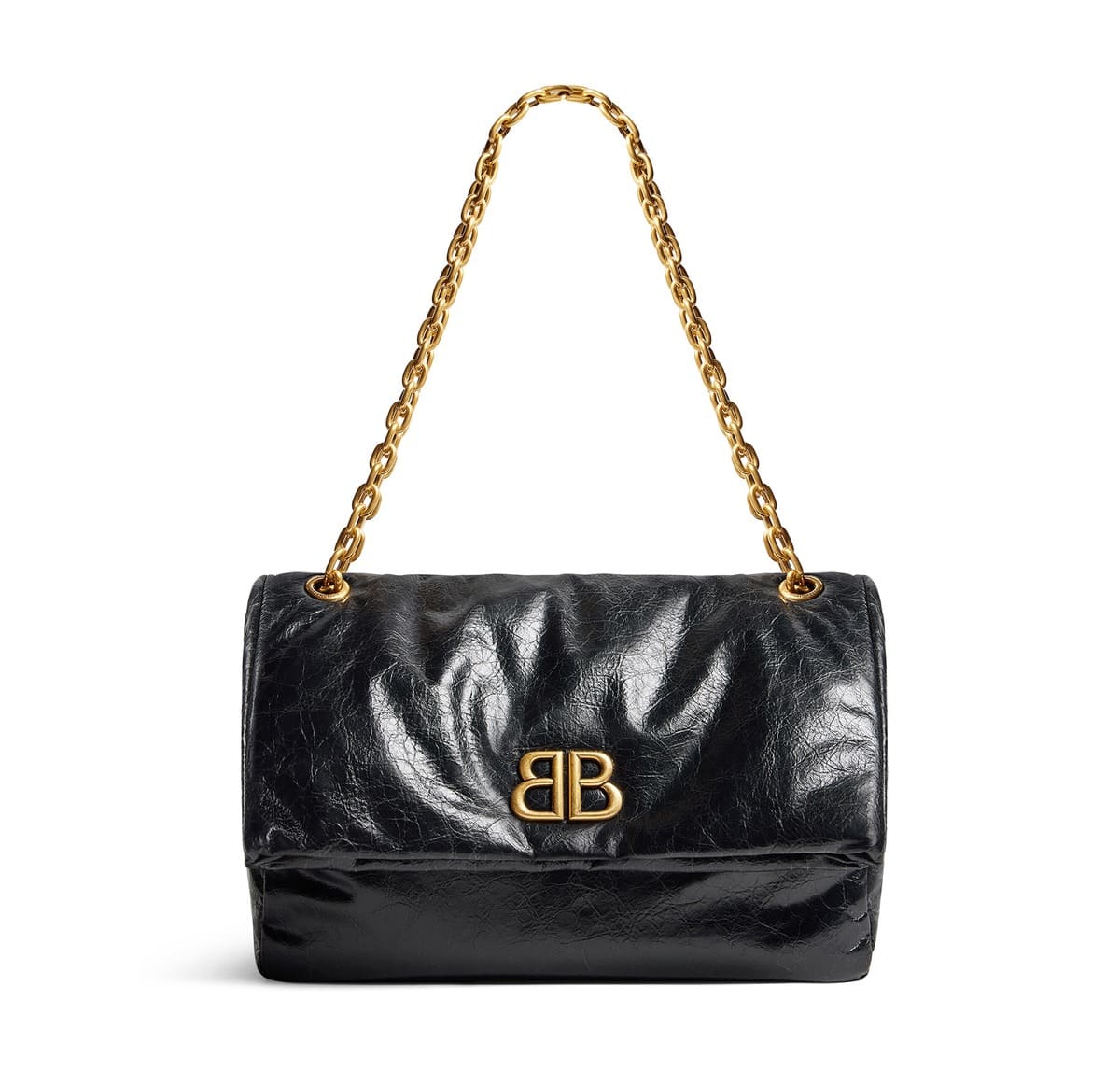 Balenciaga Monaco Medium Chain Bag in Arena Calfskin black
