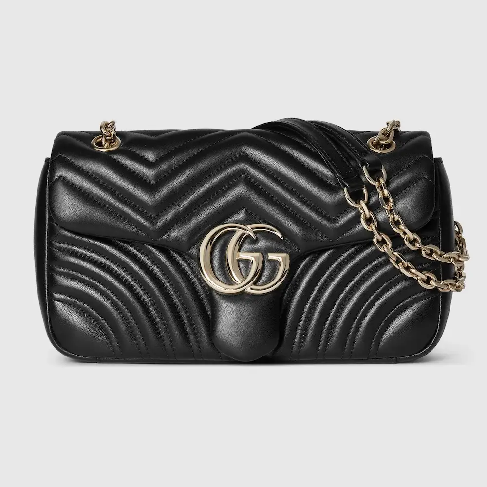 Gucci GG Marmont medium shoulder bag Black matelassé chevron lambskin leather