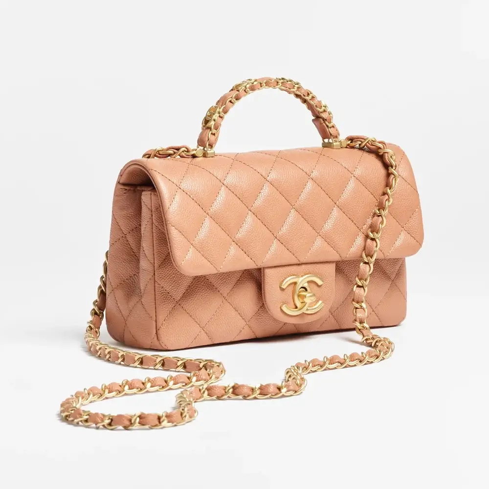 Chanel mini flap bag with top handle grained shiny calfskin gold tone metal AS5701B21431NB356 #2