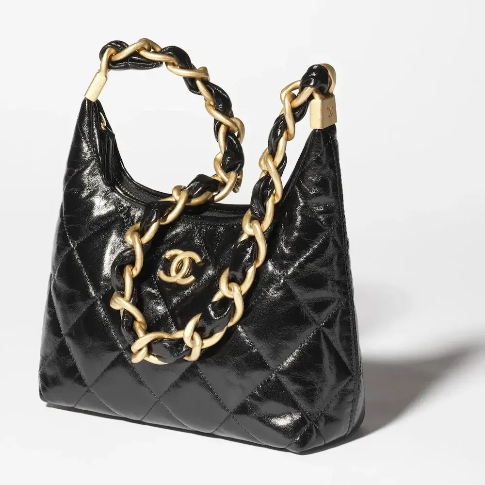 Chanel small hobo bag shiny lambskin gold tone metal AS4922B1689794305