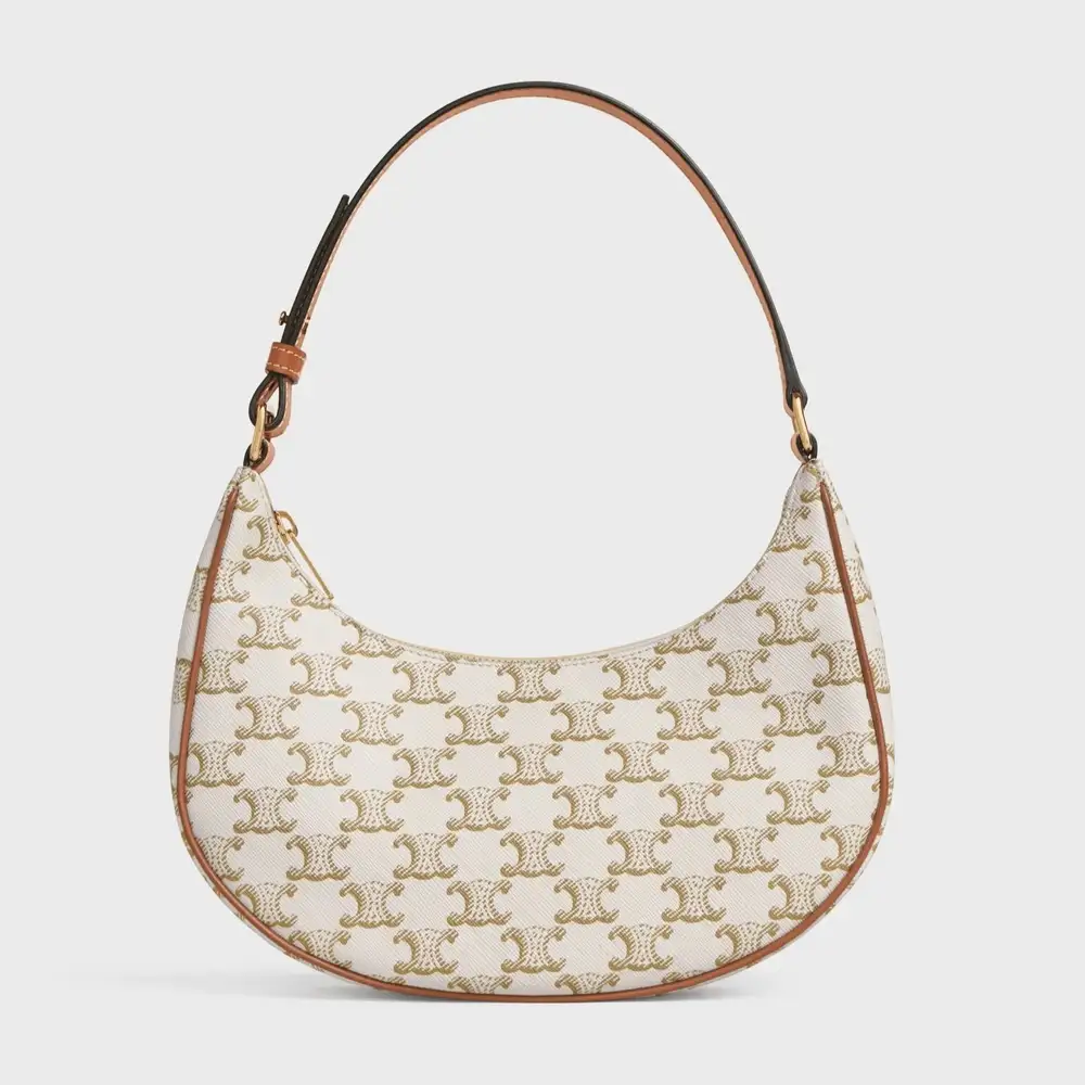 Celine Ava Bag In Triomphe Canvas And Calfskin White