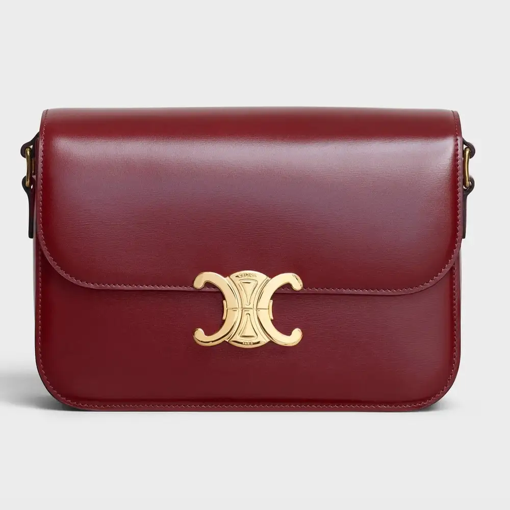 Celine Classique Triomphe Bag in shiny calfskin light burgundy