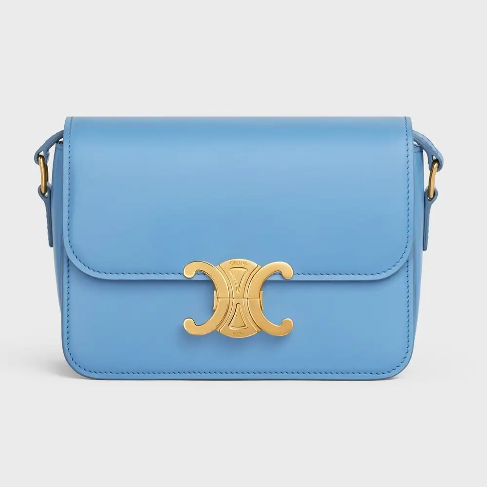 Celine Teen Triomphe Bag in shiny calfskin Azure