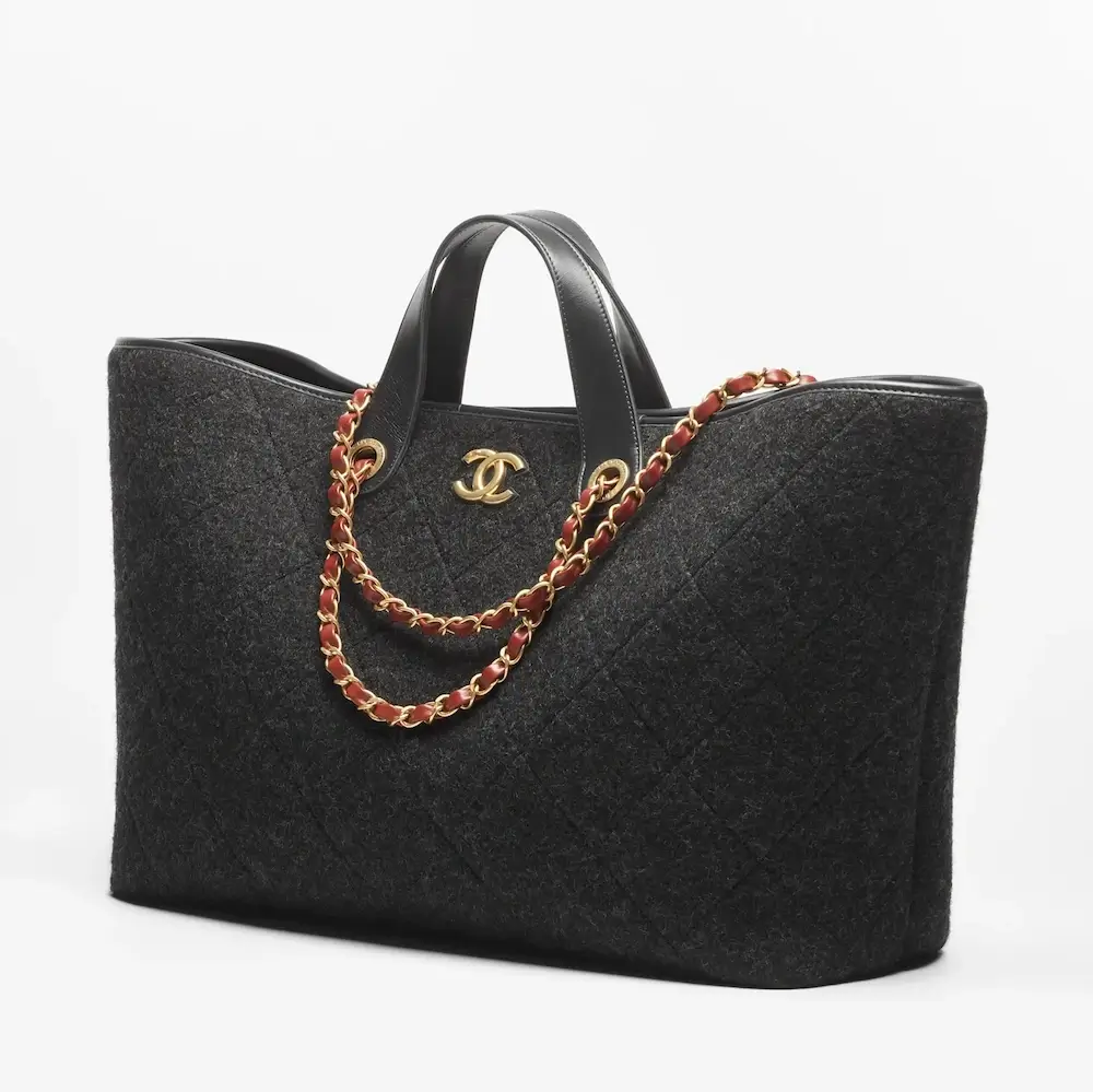 Chanel maxi shopping bag wool gold tone metal AS5853B22152U4336 #2