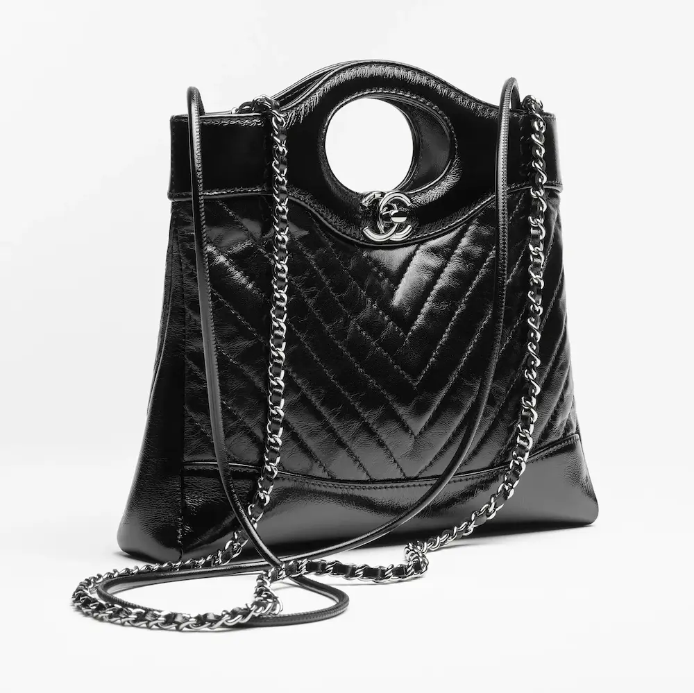 chanel 31 mini shopping bag shiny lambskin ruthenium finish metal