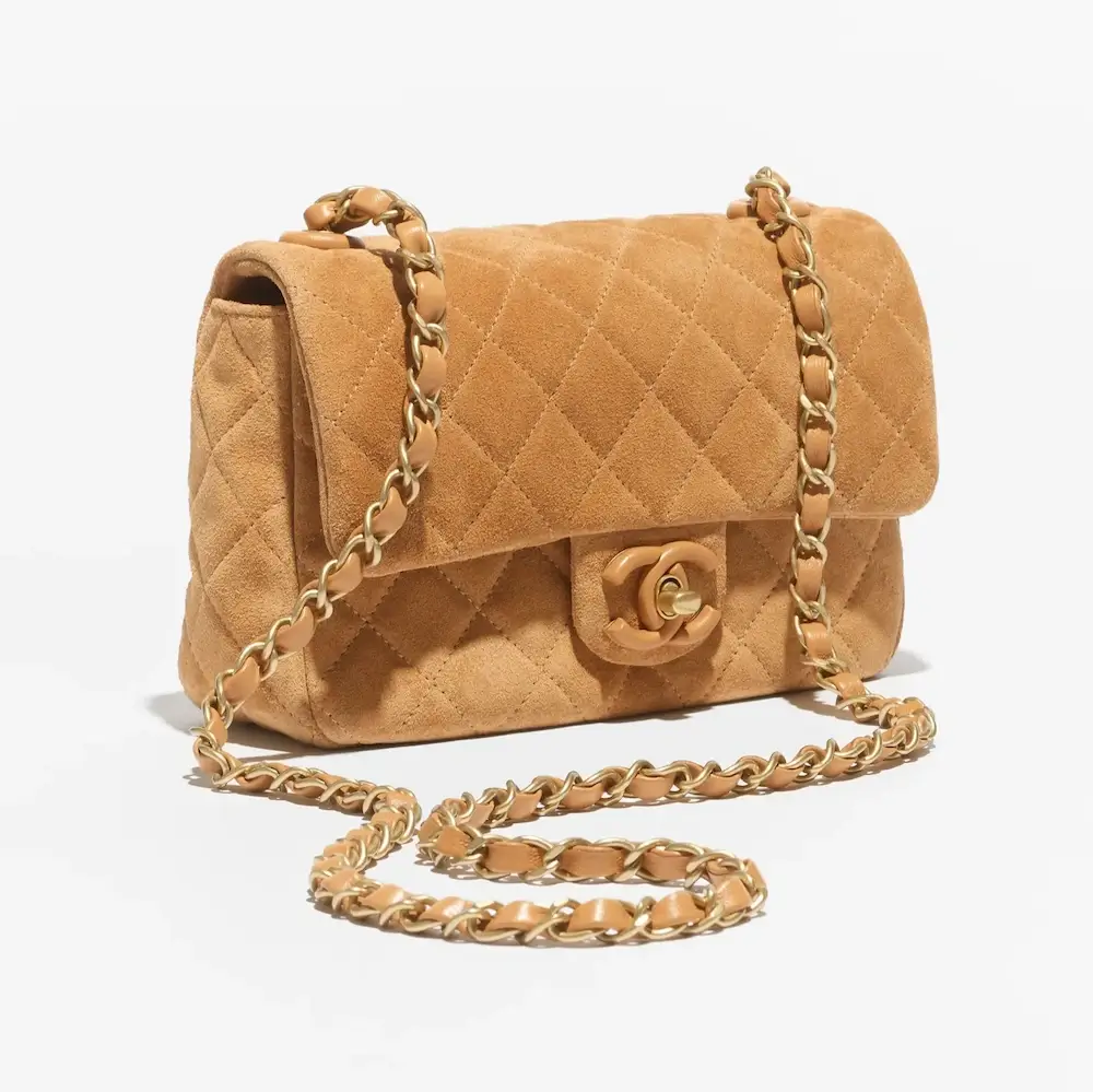 Chanel mini flap bag suede calfskin lambskin gold tone metal AS5989B22723U5319 #2