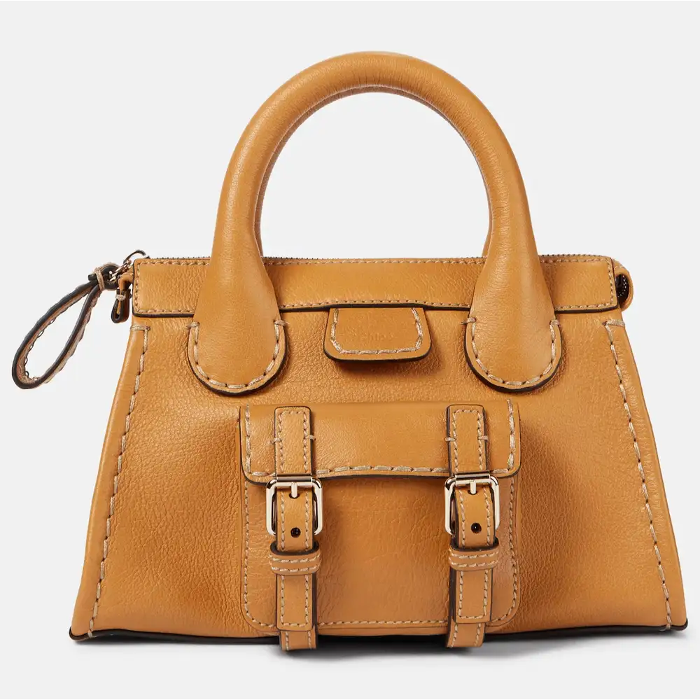 Chloé Edith Mini Leather Tote Autumnal Brown