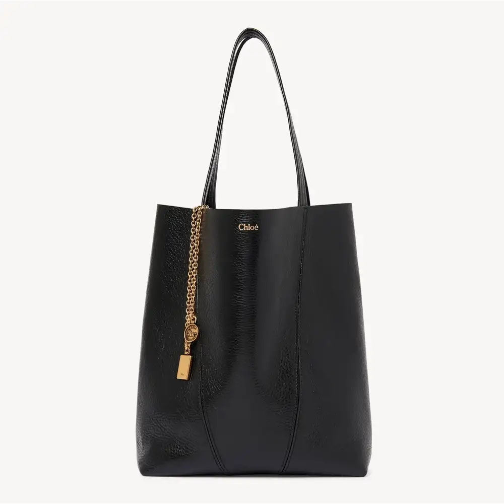 Chloé Spin Tote Bag In Grained Leather Black