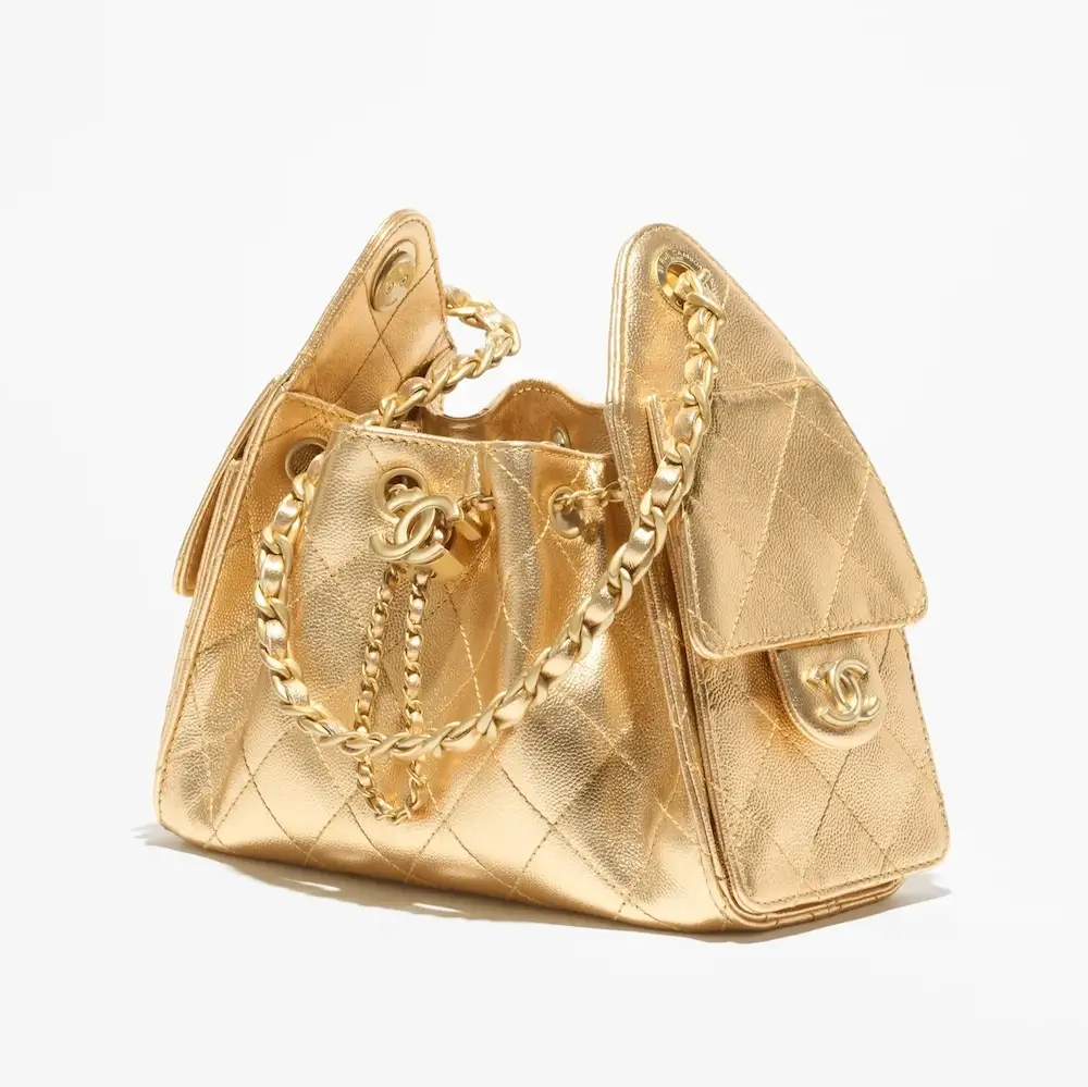 chanel 25 mini handbag metallic grained calfskin gold tone metal AS5631B22719U5344 #2