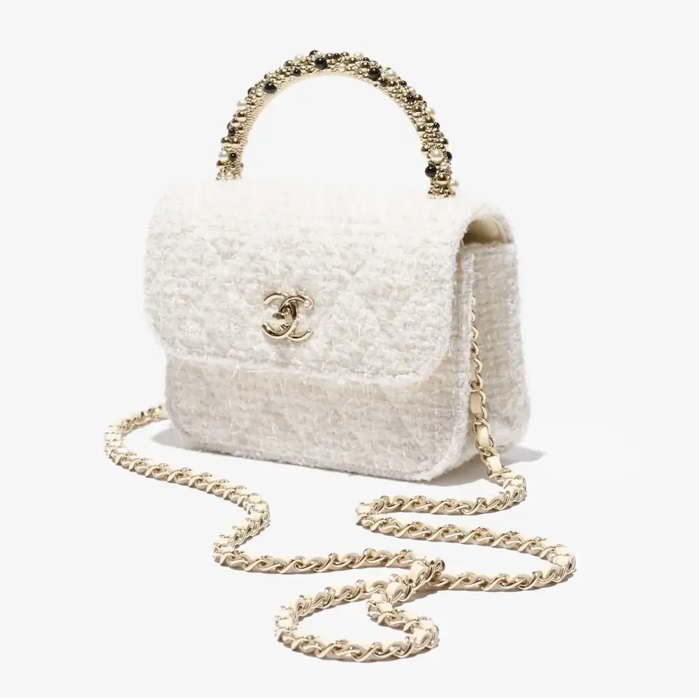 chanel clutch with chain tweed imitation pearls gold tone metal AP4975B22608M4812