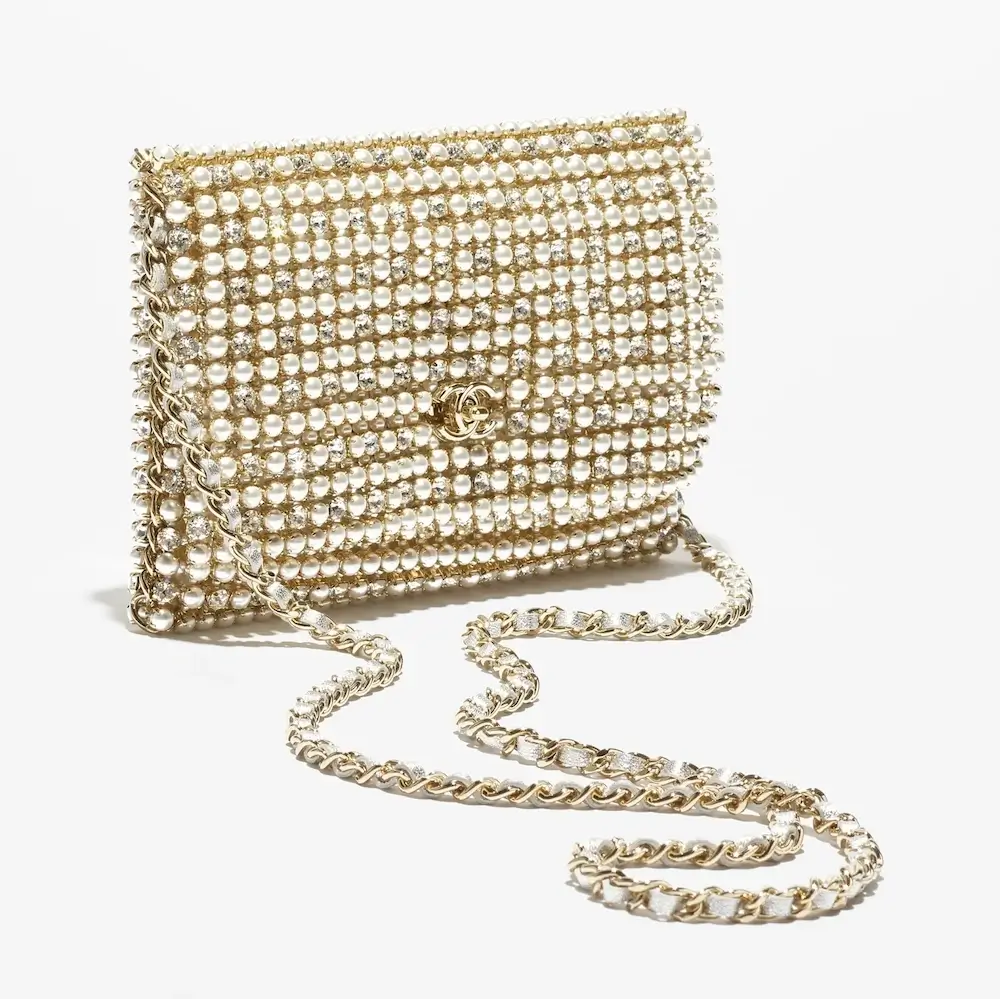 chanel evening bag strass imitation pearls gold tone metal AS6014B23051U5763 #2