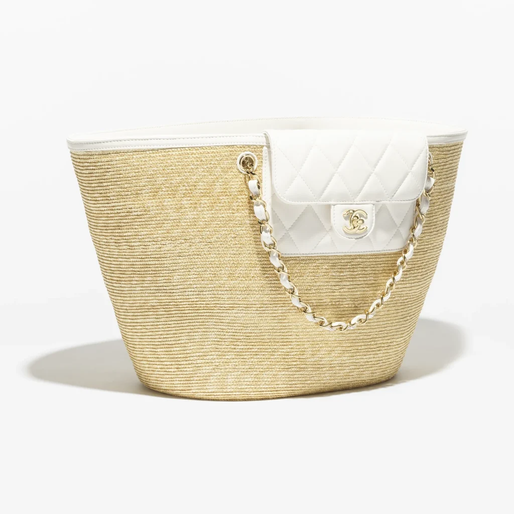 chanel large shopping bag braided straw lambskin gold tone metal AS5952B22647U6022 #2