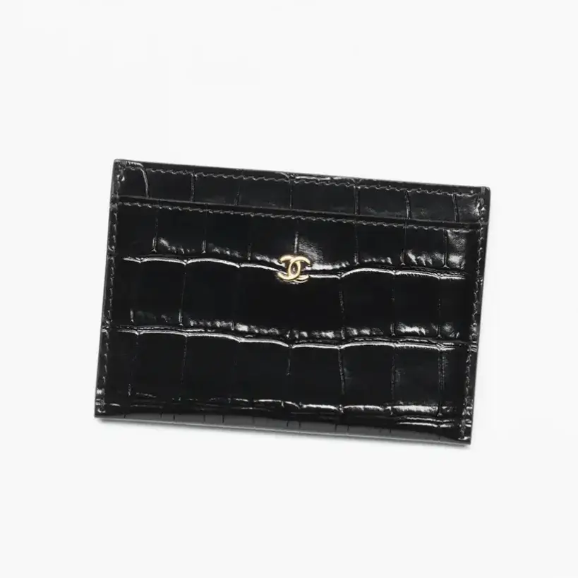 Chanel card holder crocodile embossed calfskin gold tone metal AP5191B2378694305