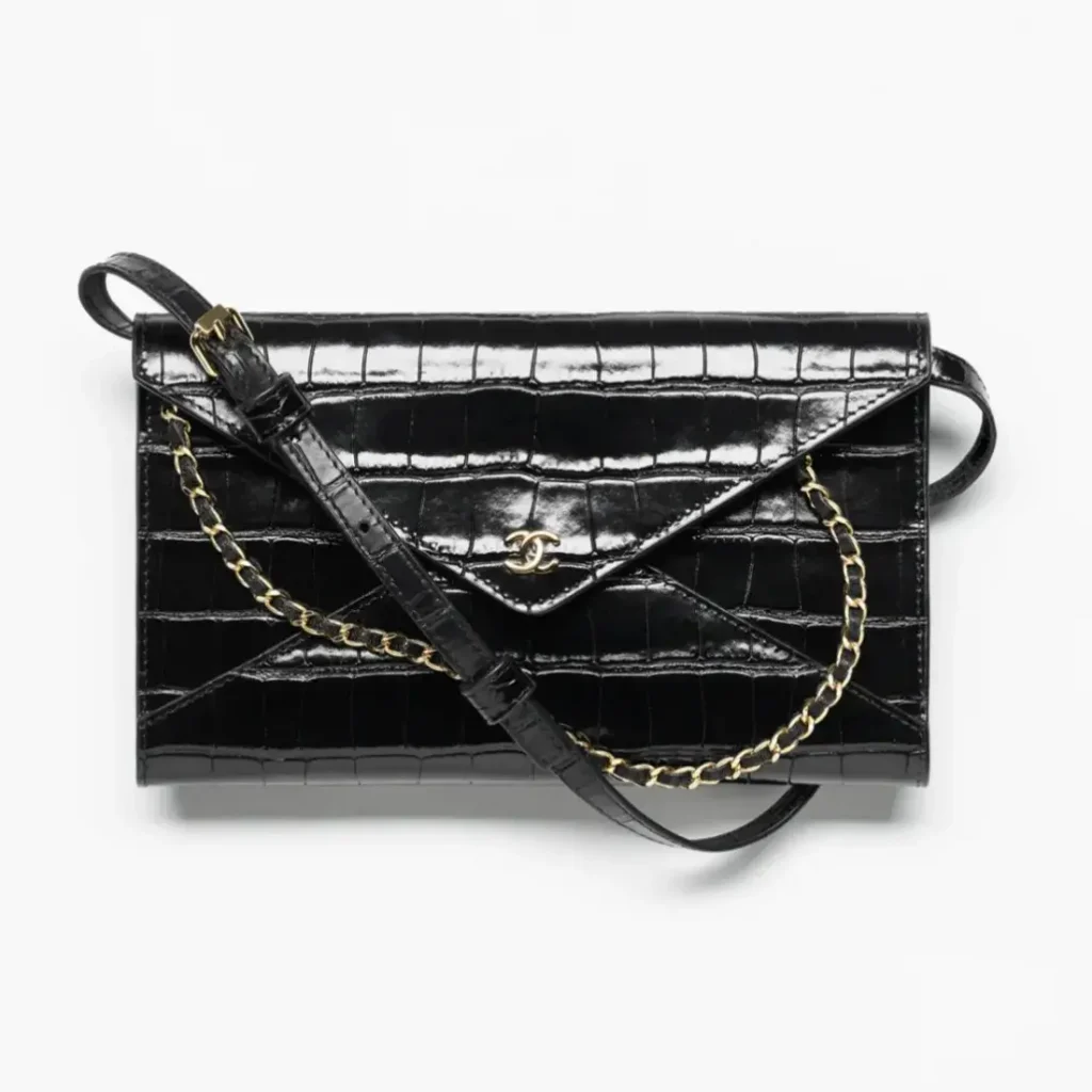 Chanel clutch with leather strap crocodile embossed calfskin gold tone metal AP5232B2401394305