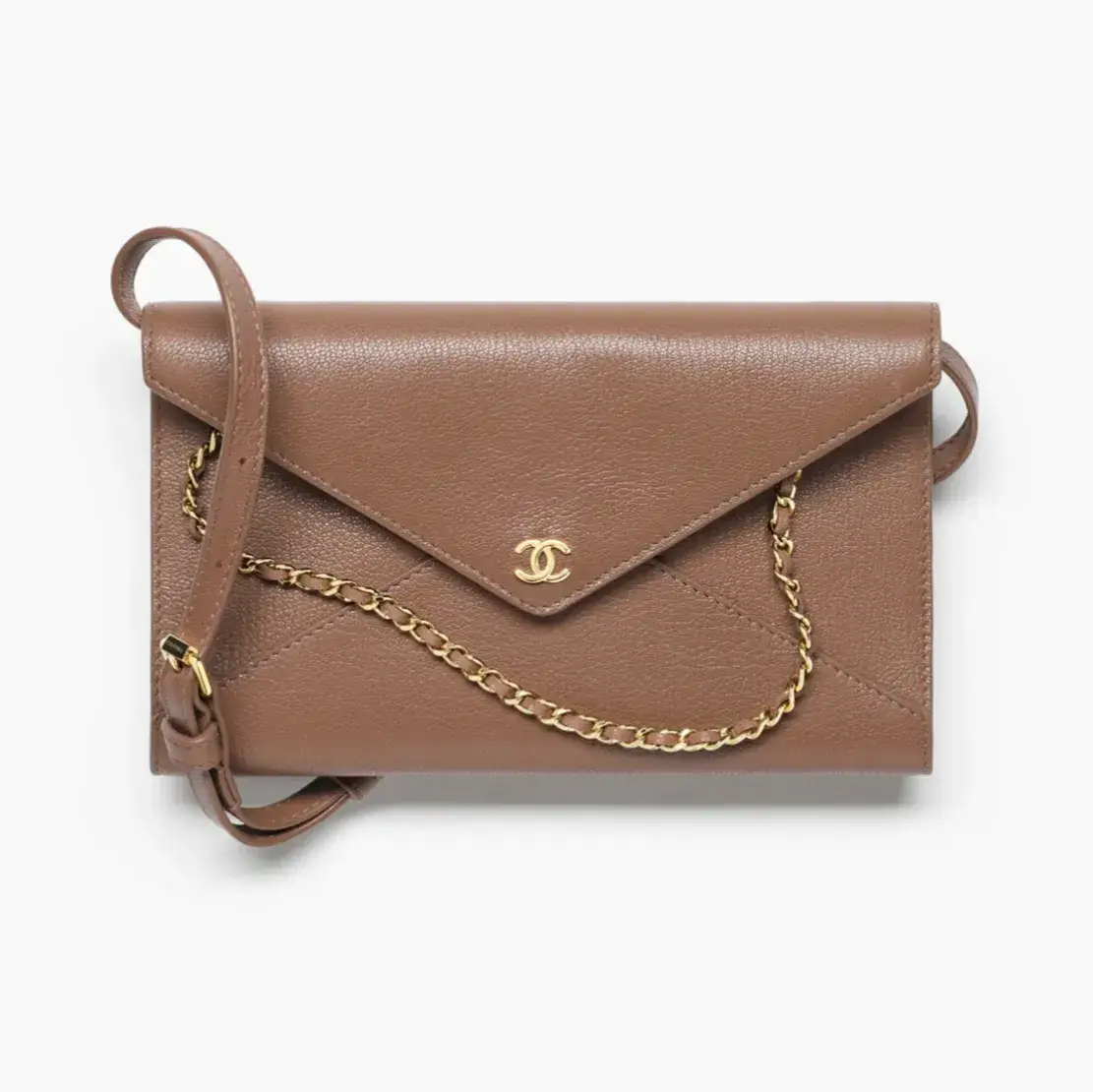 Chanel clutch with leather strap grained goatskin gold tone metal AP5232B23916U8391