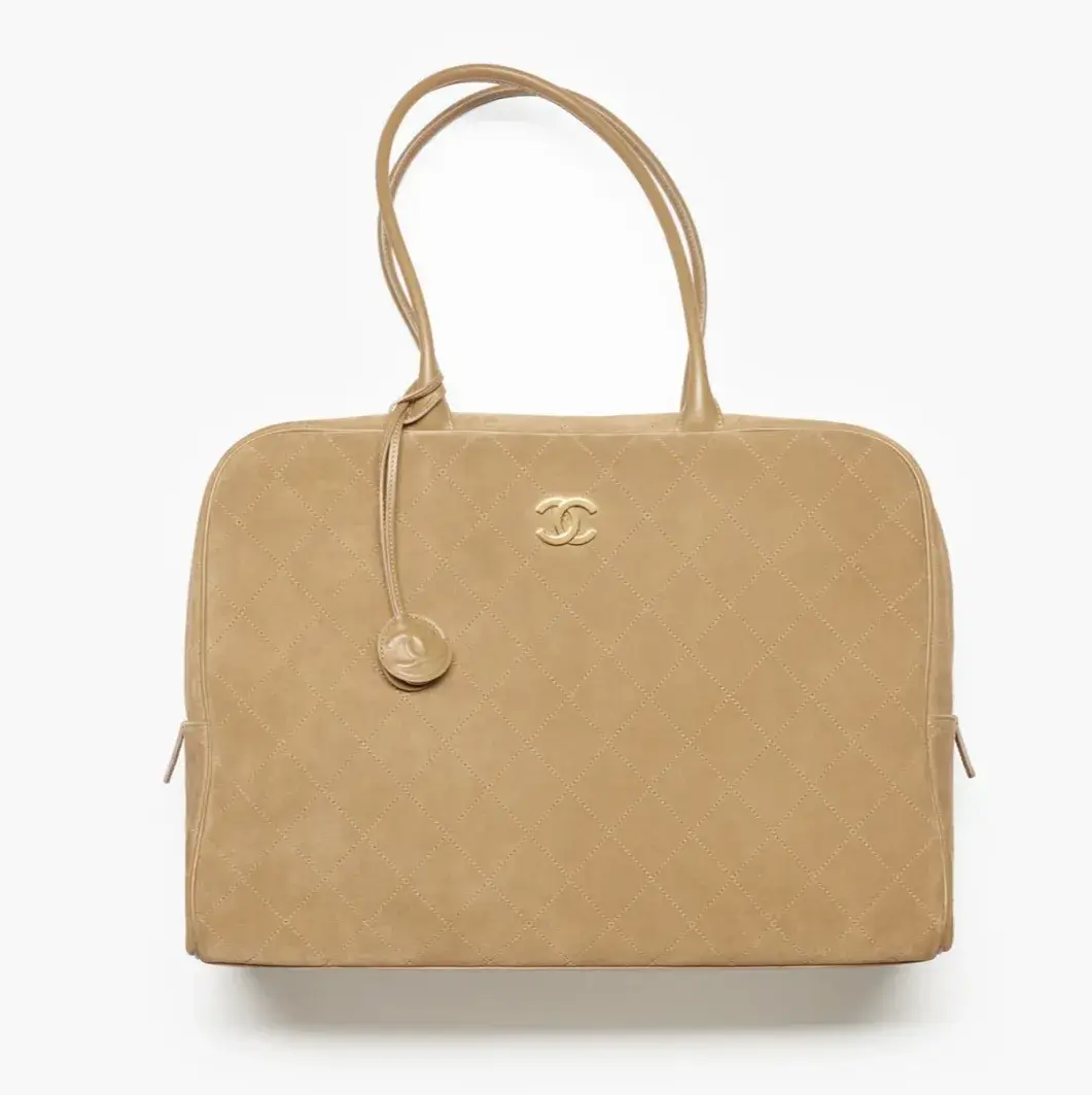 Chanel maxi bowling bag suede calfskin calfskin gold tone metal AS6212B24074U9390