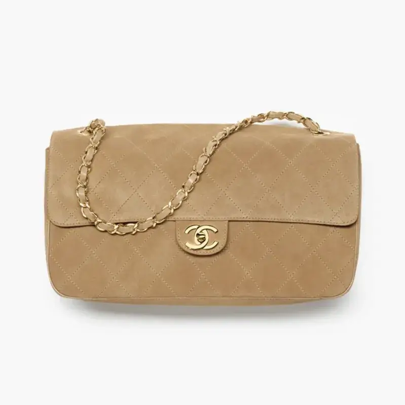 Chanel maxi flap bag suede calfskin gold tone metal AS6281B24009U9390