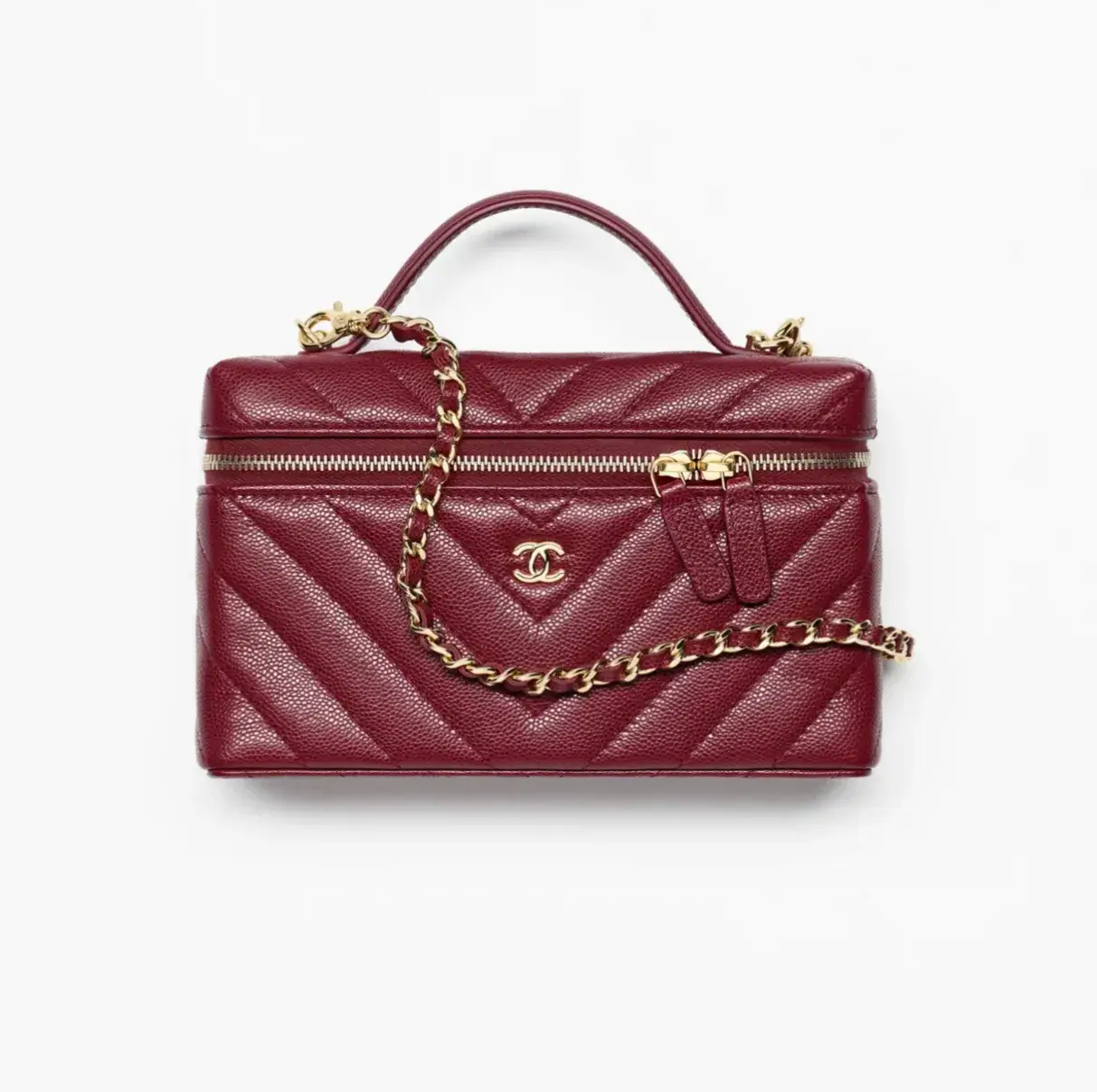 Chanel vanity with chain grained shiny calfskin gold tone metal AP5212B23785U8393