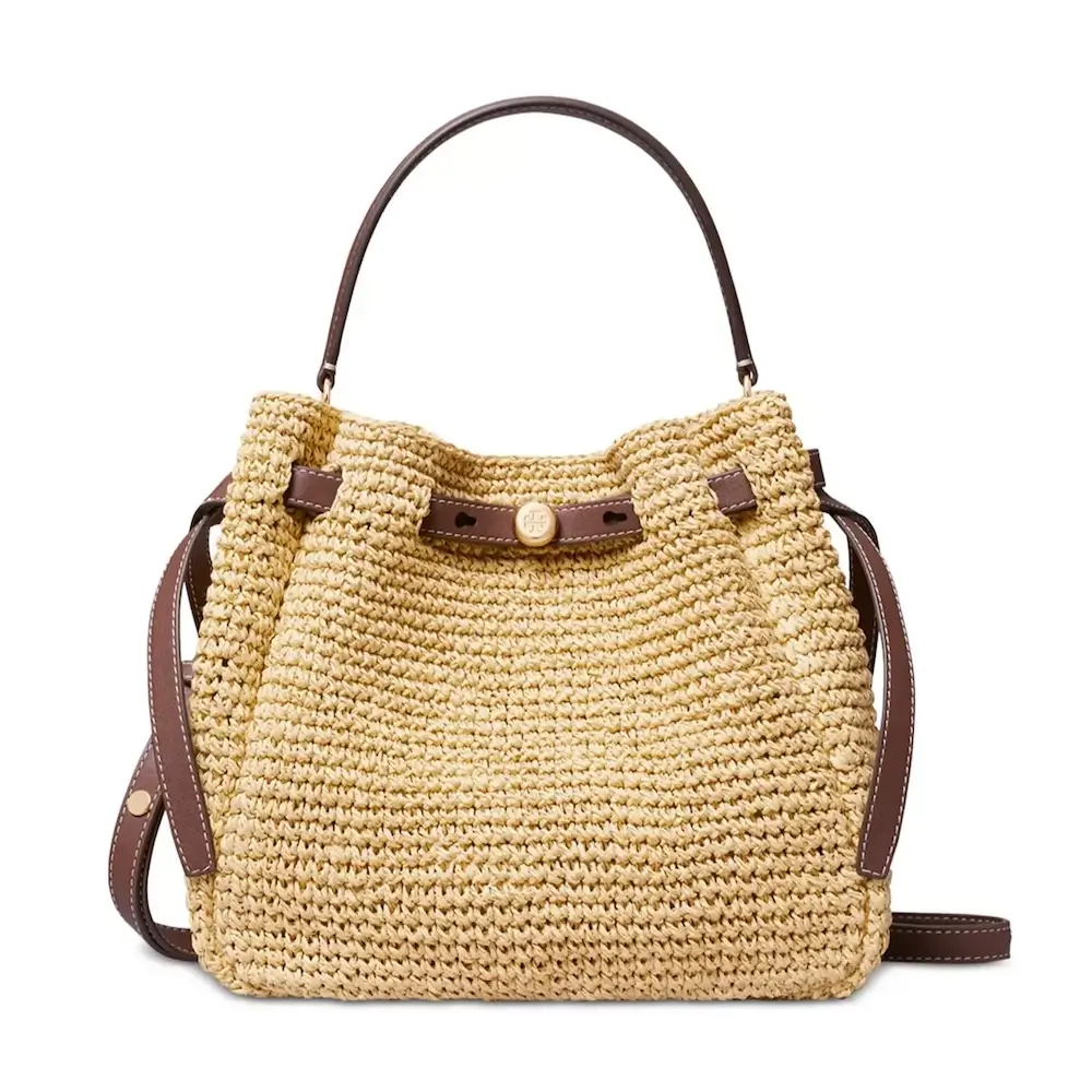 6. Tory Burch Romy Straw Bucket Ba