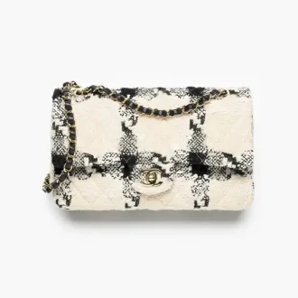 Chanel classic 11 12 handbag cotton wool tweed gold tone metal A01112B24872UA957