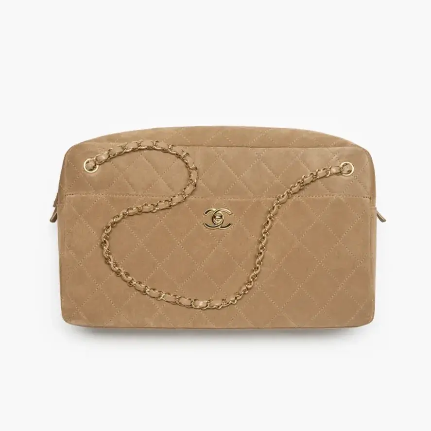 Chanel maxi camera case suede calfskin gold metal AS6444B25014U9390