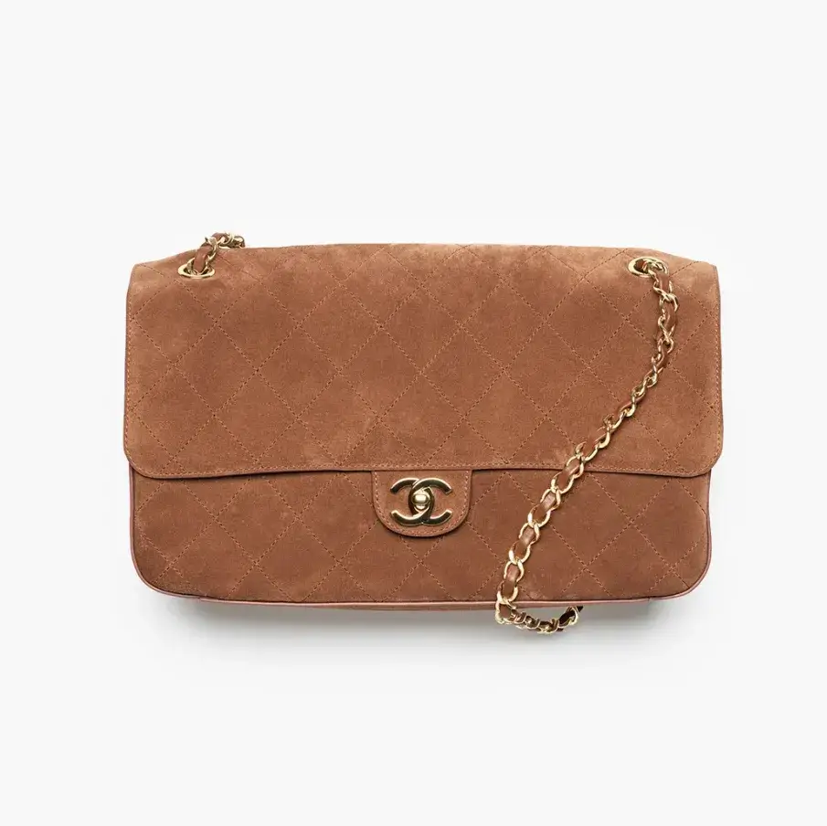 Chanel maxi flap bag suede calfskin gold metal AS6281B24009UA847