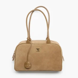Chanel large bowling bag suede calfskin calfskin gold tone metal AS6580B24074U9390
